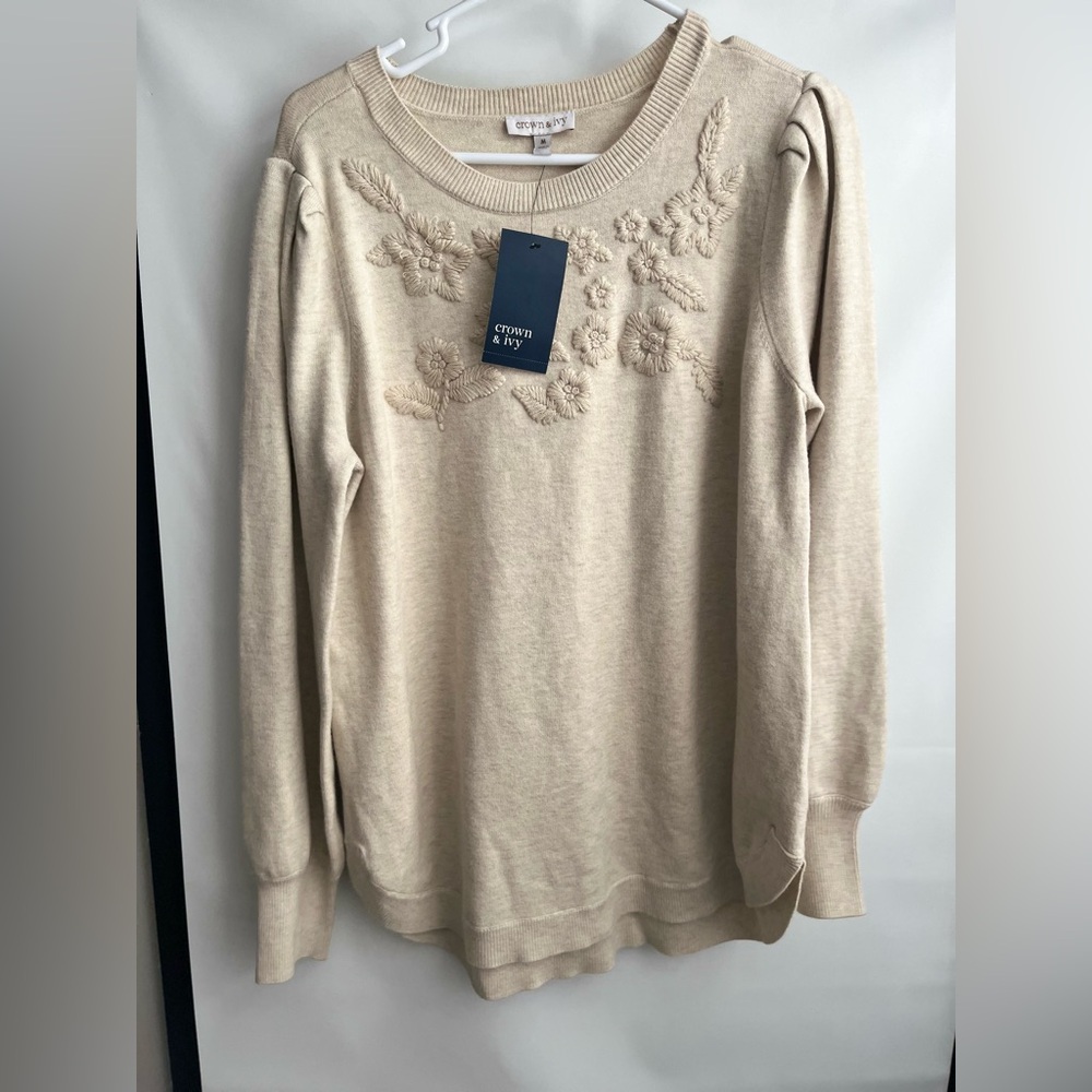 Crown & Ivy Ivory Floral Knit Top